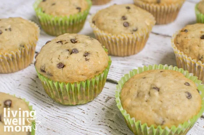 close up of muffins in green liners