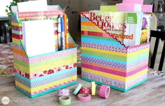DIY magazine holders from cereal boxes