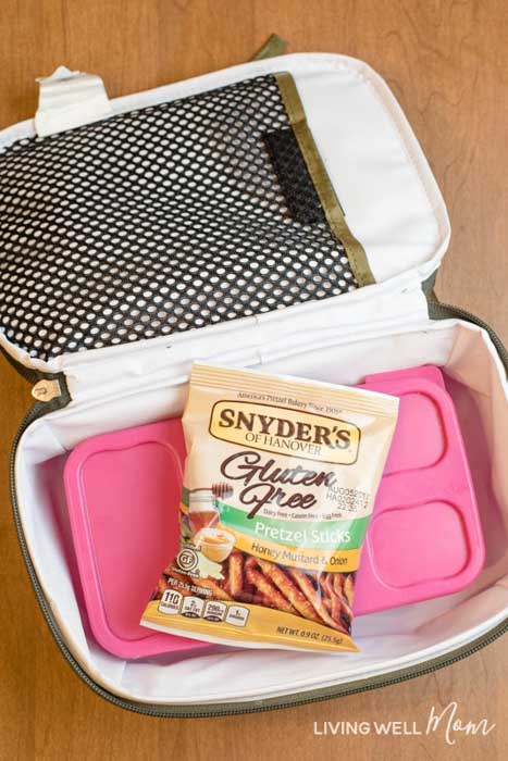 bag of gluten free pretzels in a lunch box