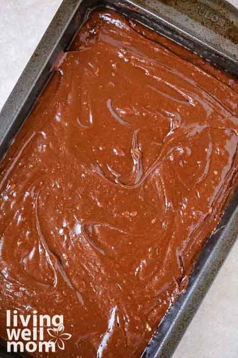 chocolatey batter in a pan
