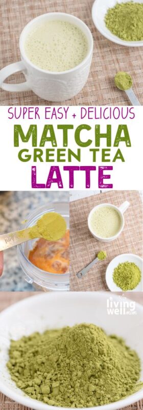 super easy + delicious matcha green tea latte pinterest collage
