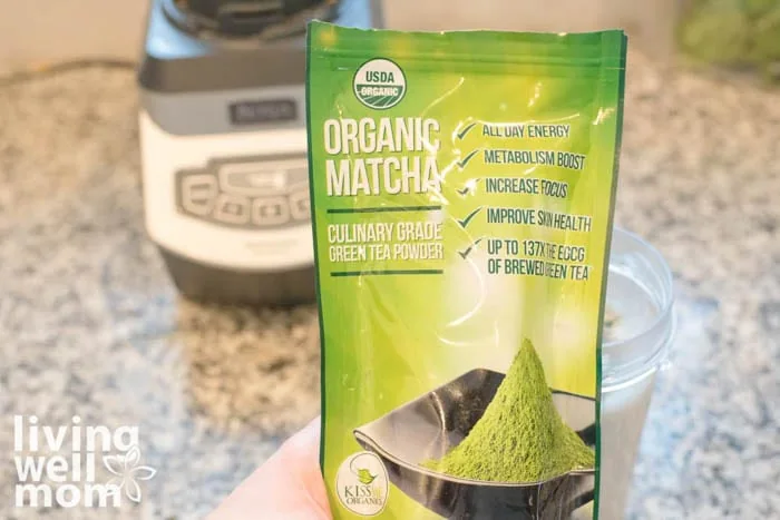 organic matcha powder in a bag