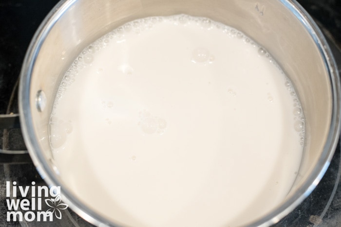 pot of almond milk on the stovetop