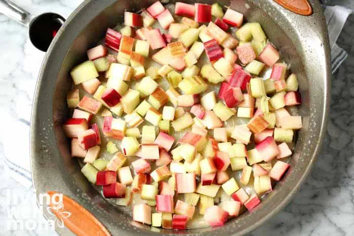 chopped rhubarb in a pan
