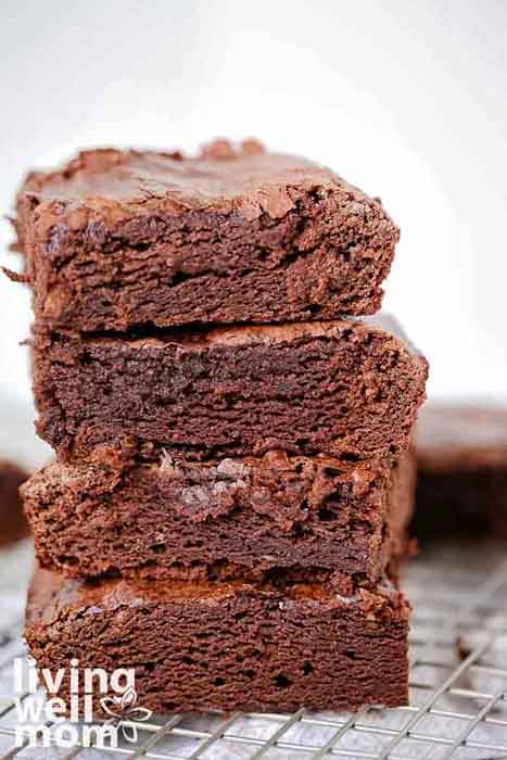 stack of baked treats made with easy avocado brownie recipe