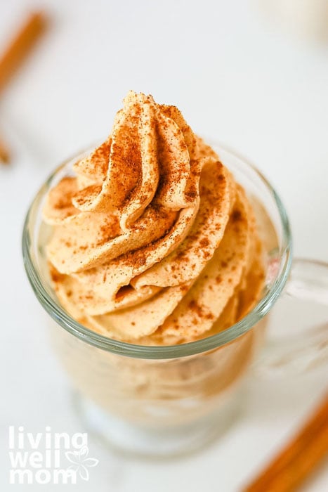 Pumpkin spice whipped cream topped with cinnamon.