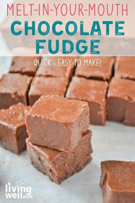 super easy chocolate fudge cut into squares