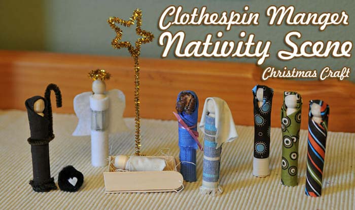 vintage style clothespins made into mini manger scene