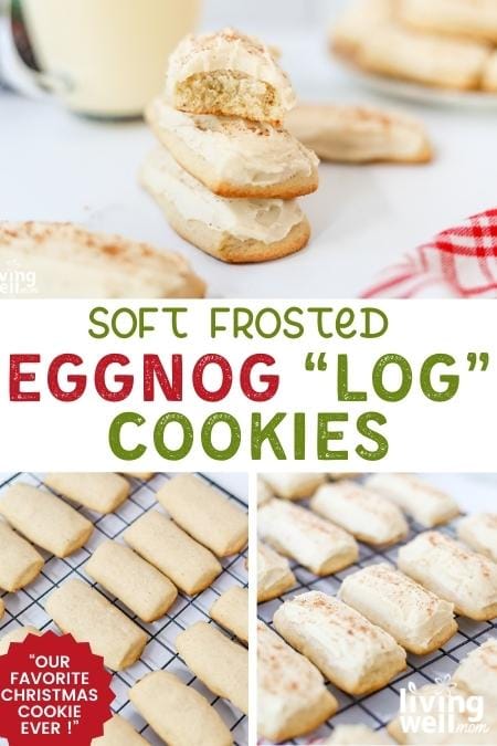 soft frosted eggnog log cookies collage