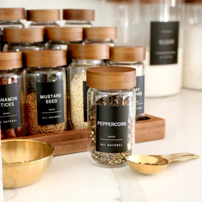 black premade labels for organizing spices