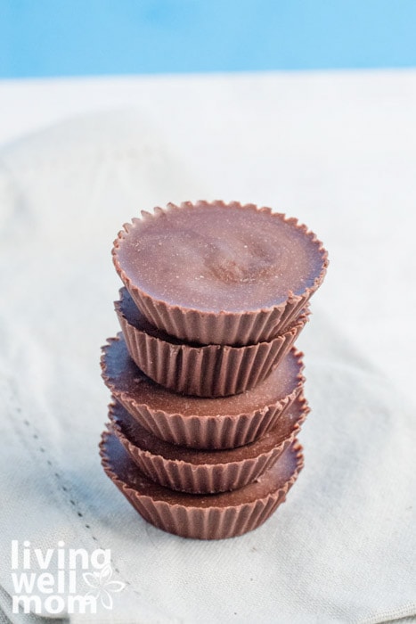stack of chocolate almond butter protein cups