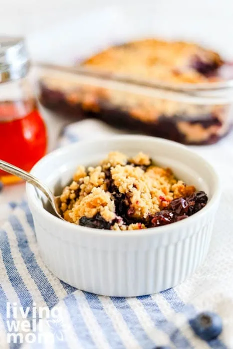 baked blueberry crumble in a ramekin