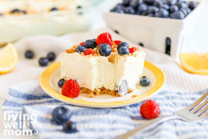 lemon blueberry bar with a golden buttery graham cracker crust 