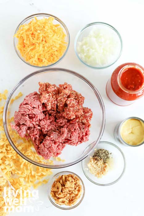 ingredients for recipe portioned out into clear bowls