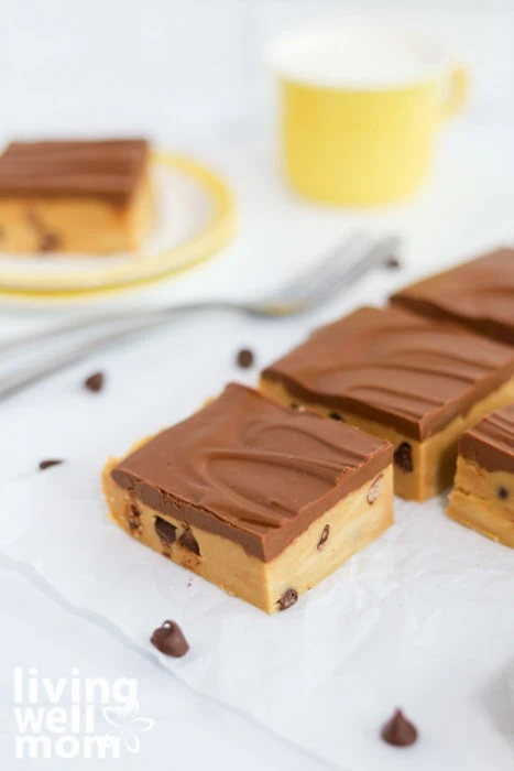 cookie dough bars on a white surface