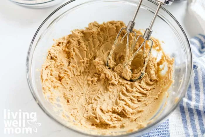 sugar and butter mixture blended in a mixing bowl