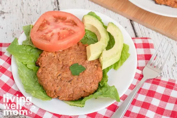 golden brown tuna patty served with veggies