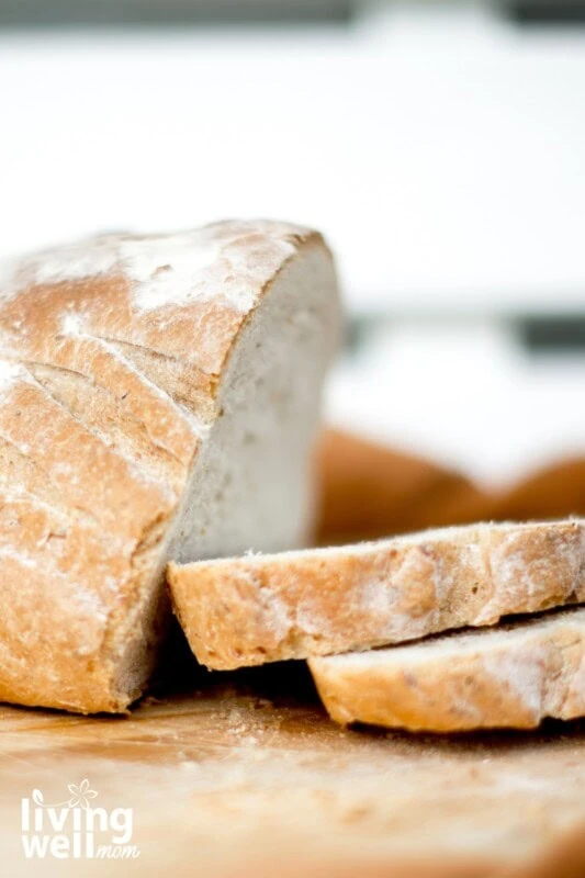 Sliced loaf of sourdough bread