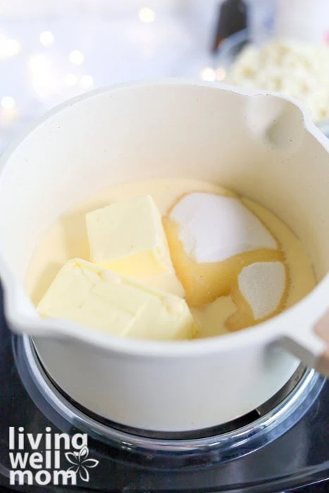 Melting butter and sugar on a stovetop
