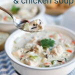 A hearty spoonful of slow cooker creamy chicken and wild rice soup