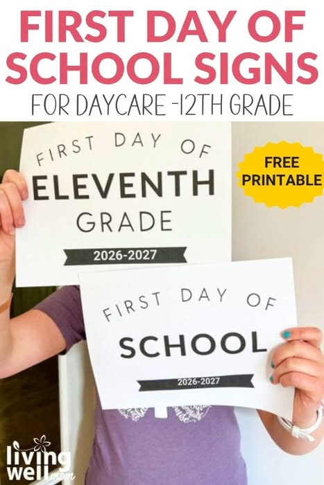 Girl holding first day of school signs