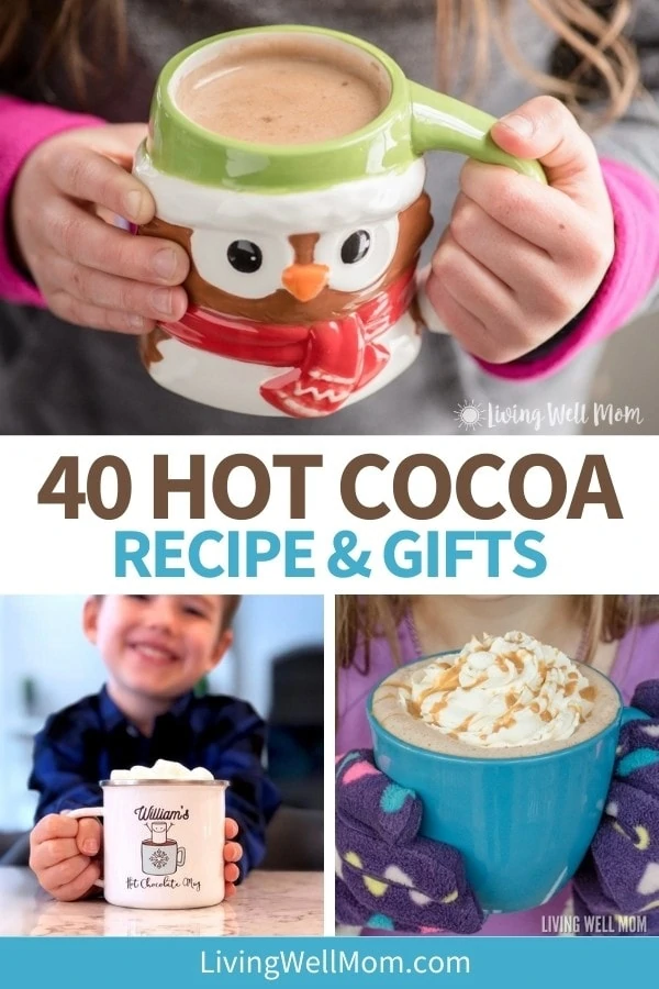 collage of hot cocoa mugs