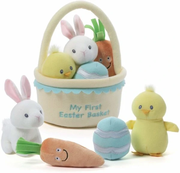 my first plush easter basket with bunnies and chicks