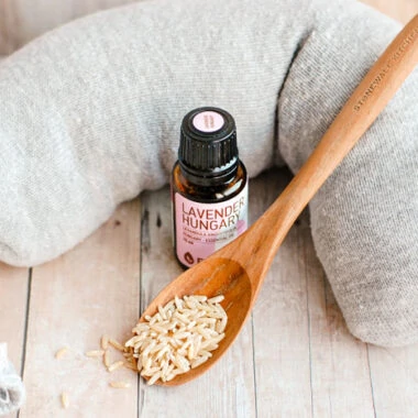 DIY rice heating pad made with rice and lavender essential oil