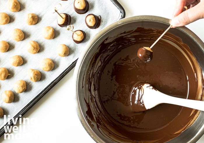 How to dip buckeyes into chocolate 