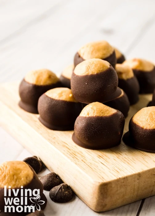 Buckeye recipe made and stacked together on a plate