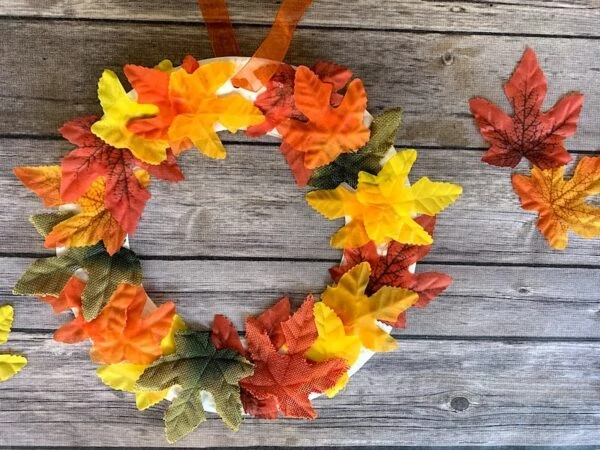 wreath made from leaves and paper plate