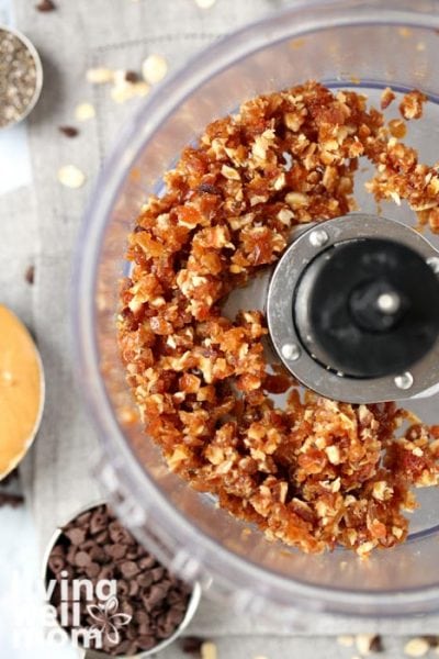 Dates being chopped in a food processor