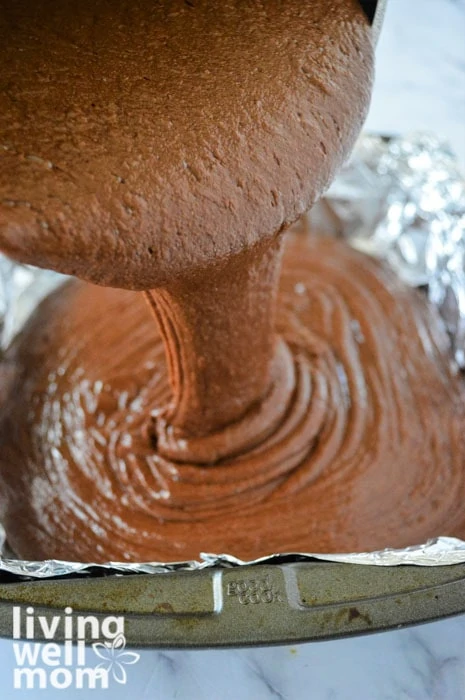 Melted fudge mixture poured into pan
