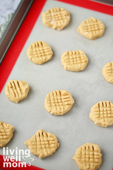 Peanut butter cookie dough with criss cross marks