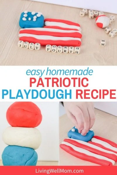 pinterest graphic for red, white and blue playdough