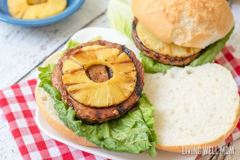 teriyaki turkey burgers topped with grilled pineapple