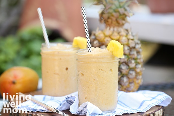 Smoothies made with mango, banana, and pineapple