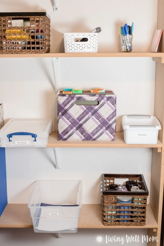 shelf with organized paperwork