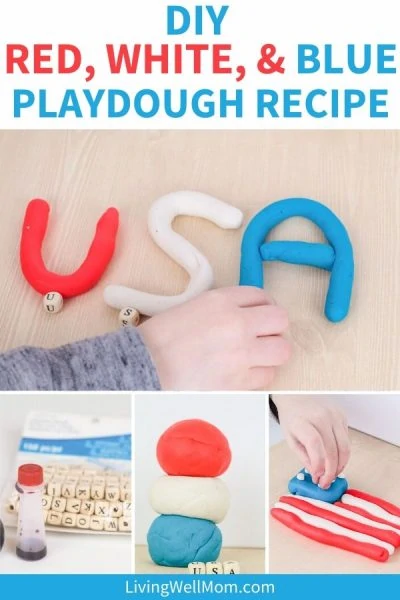 Pinterest graphic for DIY playdough with a patriotic twist