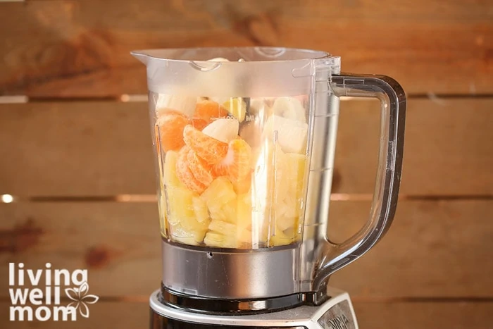 Blender filled with smoothie ingredients