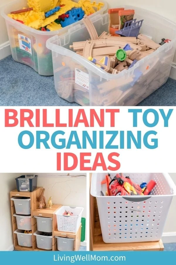 Collage of toy organizing ideas
