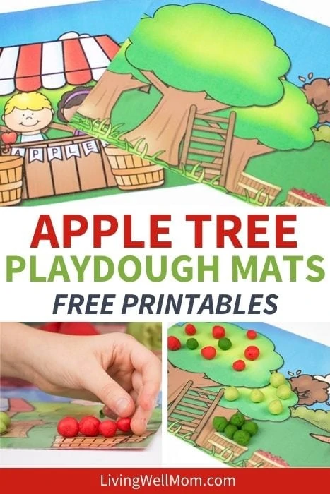 Pinterest image for apple tree playdough mats free printables. 