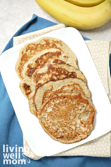 2 ingredient pancakes fanned out on a plate