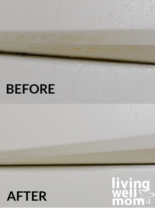 before and after using DIY shower cleaner