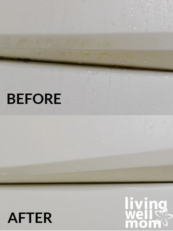before and after using DIY shower cleaner
