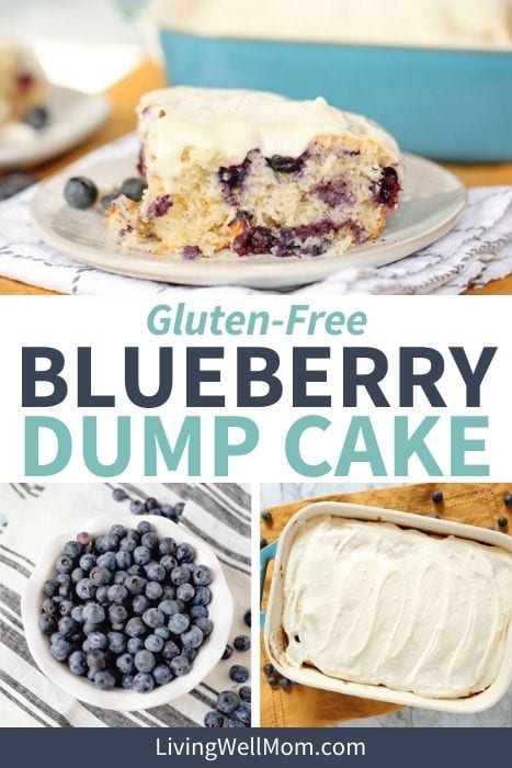 Recipe for gluten-free blueberry dump cake with cream cheese icing. 