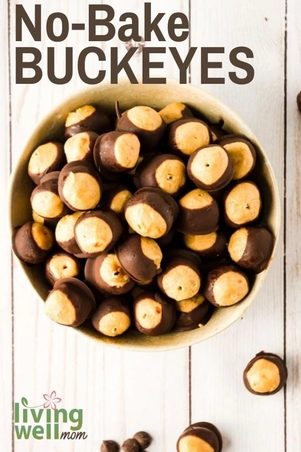 Bowl of buckeyes on a wooden table.