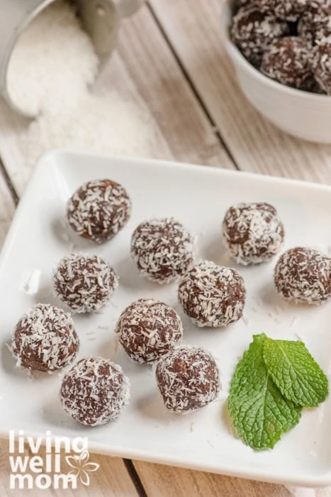 Serving platter topped with chocolate mint balls