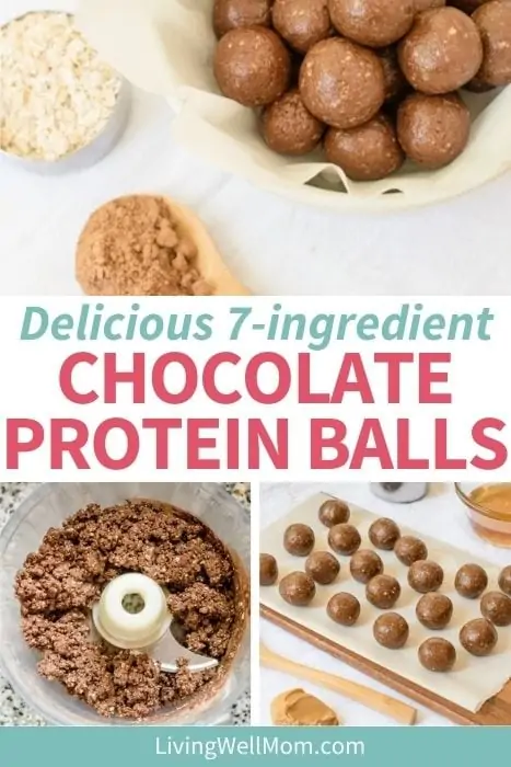 Pinterest image for delicious 7 ingredient chocolate protein balls. 