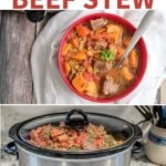 Beef stew cooking in crock pot